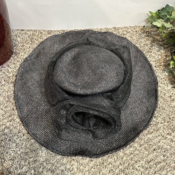 VINTAGE Henri Bendel Wide Brim Black Straw Church Sun Hat ITALY